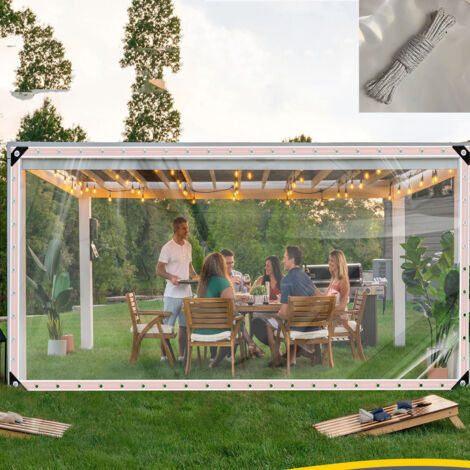Bâche transparente 3 x 4 m avec œillets, protection anti-pluie robuste pour jardin extérieur, bâche en vinyle transparent pour auvent,plantes, camping