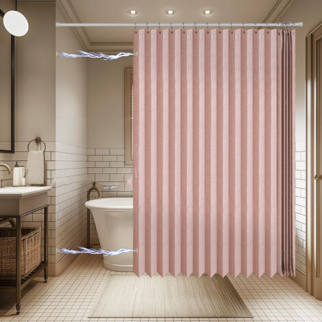 Rideau de douche magnétique rose, pliable, imperméable et anti-moisissure, avec crochets métalliques, fermeture rapide (150 x 200 cm)