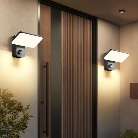 Lot de 2 appliques murales d'extérieur avec détecteur de mouvement, étanches IP65, rotatives à 350°, lumière blanche chaude 3000K, pour jardin, balcon