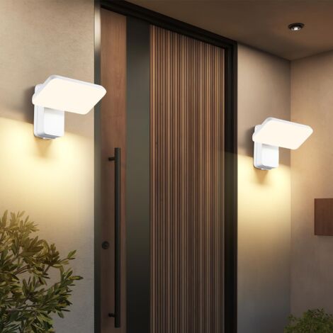 Lot de 2 appliques murales d'extérieur avec détecteur de mouvement, étanches IP65, rotatives à 350°, lumière blanche chaude 3000K, pour jardin, balcon