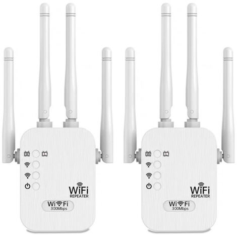 AUTRUCKER Lot de 2 répéteurs Wi-Fi extérieurs, amplificateurs de signal Wi-Fi, 1 200 m, norme européenne, blanc (4 antennes)