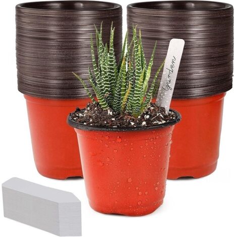 100 pots pour semis, pots de fleurs en plastique, pots de pépinière pour jardins (comprend 100 étiquettes pour plantes) (1/5)