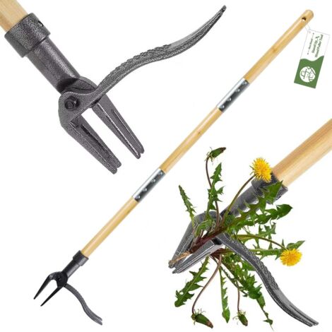 Sarcloir à long manche, arrache-racines pour ménager le dos, crochet de désherbage pour aménagement paysager et jardins (marron) (1/5)