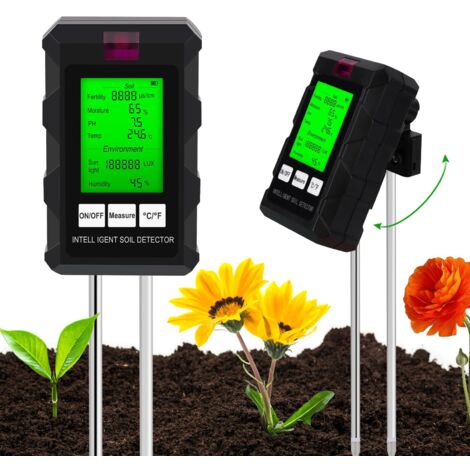 Testeur de sol 6 en 1 avec mesure de la fertilité du sol/humidité/PH/température/lumière du soleil pour le jardinage, la pelouse et l'agriculture (1/5)
