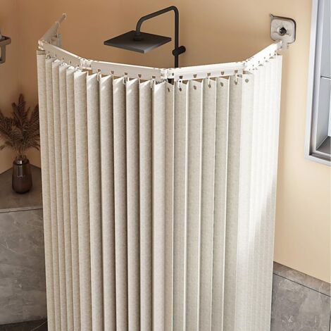 Rideau de douche pliable avec tringle et ventouses puissantes, angle réglable (blanc, 200 x 200 cm)