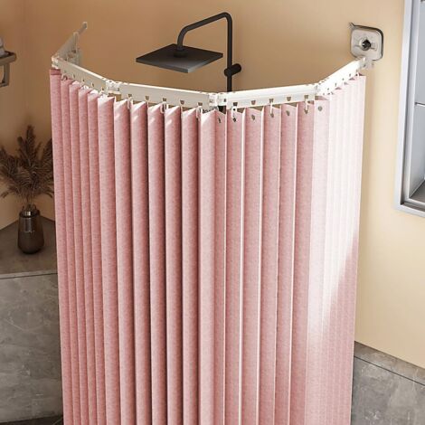 Rideau de douche pliable (200200 cm), avec ventouse et tringle, étanche, sans perçage (rose, tringle à cinq volets)