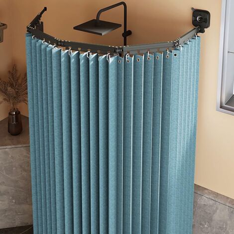 Ensemble tringle à rideau de douche réglable en aluminium et rideau de douche pliable imperméable - convient à la salle de bain (200200cm, bleu)