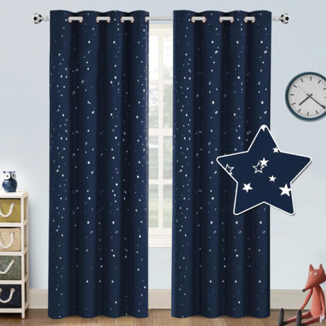 LEDANDER Rideaux occultants pour chambre à coucher, 2 pièces, rideaux étoiles argentées, rideaux occultants pour chambre d'enfant, 132213CM, bleu marine