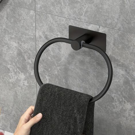 Porte-serviettes mural en acier inoxydable, sans perçage, pour salle de bain et cuisine (noir) (1/5)