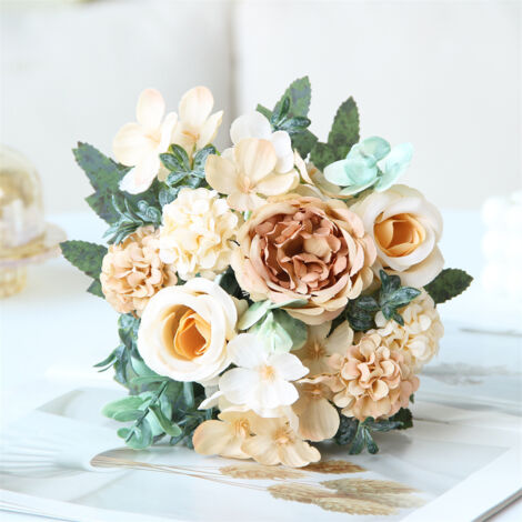 LEDANDER Lot de 2 pivoines artificielles en soie, fausses pivoines, bouquet d'hortensias pour centre de table, décoration de mariage(Champagne) (1/4)