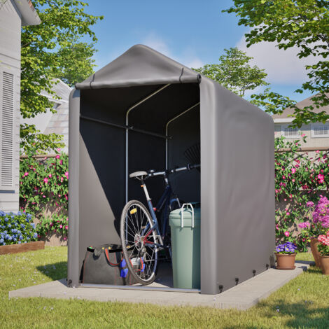 Abri de jardin/garage à vélos, 187x100x160 cm, tente de jardin résistante aux intempéries, gris foncé, pour ranger les vélos, les outils et accessoires de jardinage