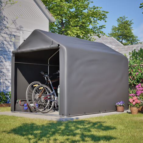 Abri à vélos gris, 160 x 220 x 165 cm, avec porte sectionnelle. Toile extérieure imperméable et résistante aux intempéries en polyéthylène, idéale pour ranger vélos et outils de jardinage