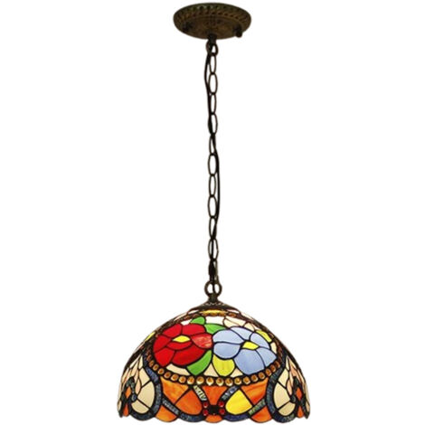 LEDANDER 30CM Lustre en verre Tiffany de style rétro européen, luminaire de luxe, idéal pour la maison, le restaurant, l'hôtel, le café, le bar ,E27/220v (1/5)