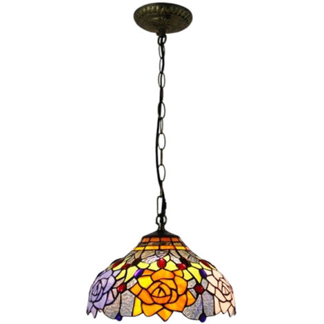 LEDANDER Lustre de luxe style Tiffany, lustre en vitrail, lumière chaude,220V/E27,luminaire décoratif rétro pour maison, hôtel,restaurant,café, bar-30cm (1/5)