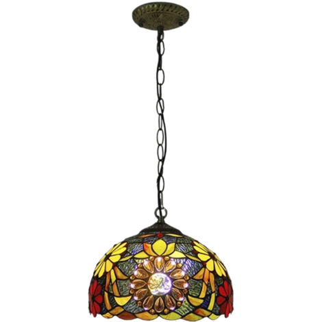 LEDANDER Lustre luxueux style Tiffany Lustre en vitrail, lumière chaude, 220 V/E27, luminaire décoratif rétro pour la maison, l'hôtel, le restaurant, le café et le bar - 30 cm (1/5)