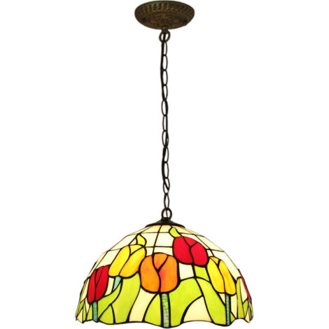 LEDANDER Lustre Tiffany Tulip de style champêtre, lustre rétro en vitrail, idéal pour la salle à manger, le salon, la chambre ou un bar - 30 cm (1/5)