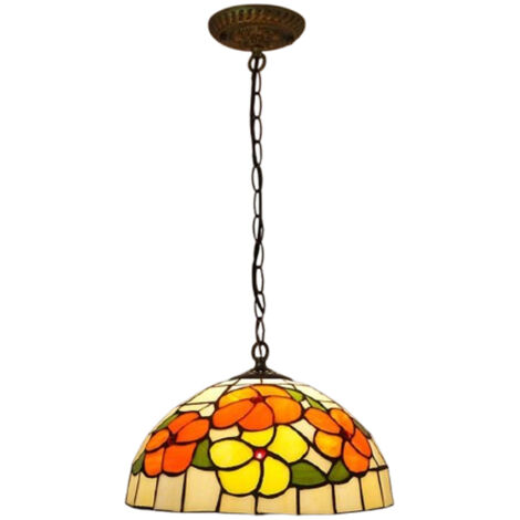 LEDANDER Lustre rétro européen Tiffany en verre à motif floral riche, luminaire de luxe idéal pour la décoration de la maison, du restaurant, de l'hôtel, du café et du bar. (1/5)
