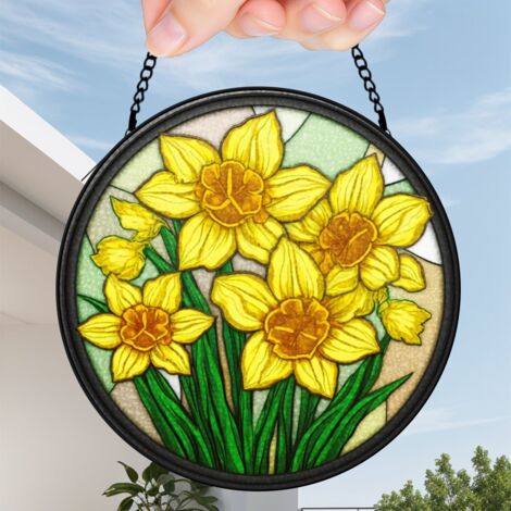 9 cm Attrape-soleil floral en verre coloré, décoration fenêtre suspendue, cadeau pour épouse et maman (1/5)