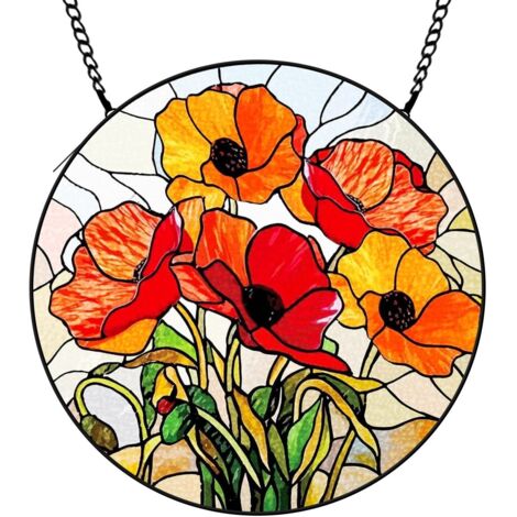 9 cm Attrape-soleil fleurs colorées en verre, panneau fenêtre décoratif, cadeau anniversaire original (1/5)