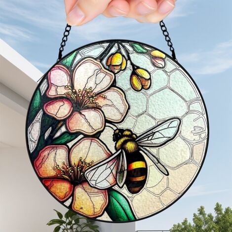 9 cm Attrape-soleil en vitrail fleurs décoratives, panneau fenêtre suspendu, cadeau anniversaire original (1/5)