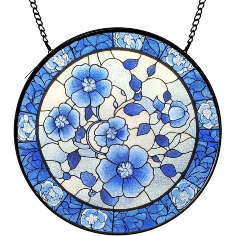 30 cmAttrape-soleil oiseau fleurs en vitrail suspendu, décoration fenêtre jardin, cadeau Noël femme (1/5)