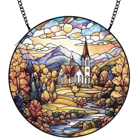 16 cm Attrape-soleil en verre coloré fleurs, panneau vitrail décoratif pour fenêtre, cadeau anniversaire (1/5)