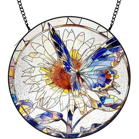 9 cm Attrape-soleil en verre coloré fleurs, décoration fenêtre lumineuse, cadeau anniversaire original (1/5)