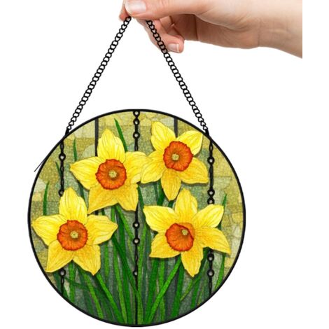 9 cm Attrape-soleil en vitrail floral, décoration suspendue pour fenêtre, cadeau pour amoureux maman (1/5)