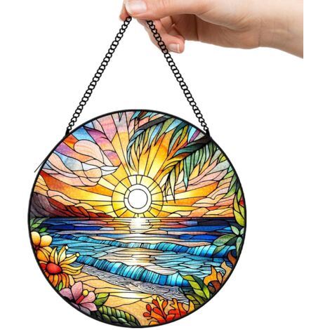 9 cm Attrape-soleil en vitrail fleurs, décoration fenêtre lumineuse suspendue, idée cadeau femme (1/5)