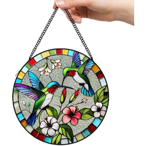 9 cm Attrape-soleil fleurs en verre coloré, panneau vitrail fenêtre, idée cadeau anniversaire (1/5)