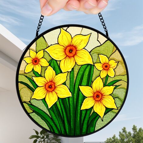 30 cmDécoration fenêtre attrape-soleil vitrail fleurs, panneau suspendu, cadeau pour femme homme (1/5)
