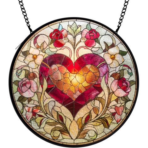 30 cmAttrape-soleil vitrail oiseau floral suspendu, décoration jardin fenêtre, cadeau anniversaire femme (1/5)