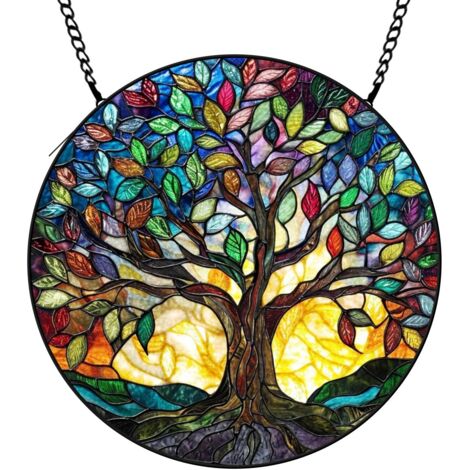 9 cm Attrape-soleil floral en vitrail, décoration suspendue fenêtre maison, cadeau pour maman épouse (1/5)