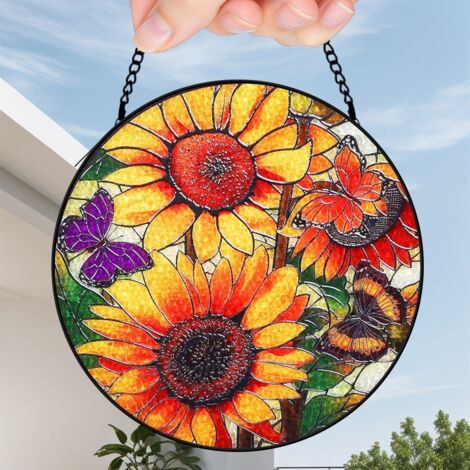 30 cmDécoration vitrail oiseau fleurs, attrape-soleil suspendu pour jardin fenêtre, cadeau anniversaire femme (1/5)