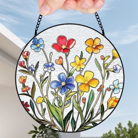 30 cmAttrape-soleil floral en verre coloré, panneau décoratif suspendu, cadeau pour maman épouse (1/5)