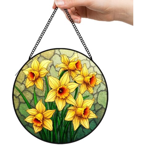 9 cm Attrape-soleil vitrail à fleurs suspendu, décoration fenêtre lumineuse en verre coloré, cadeau original (1/5)