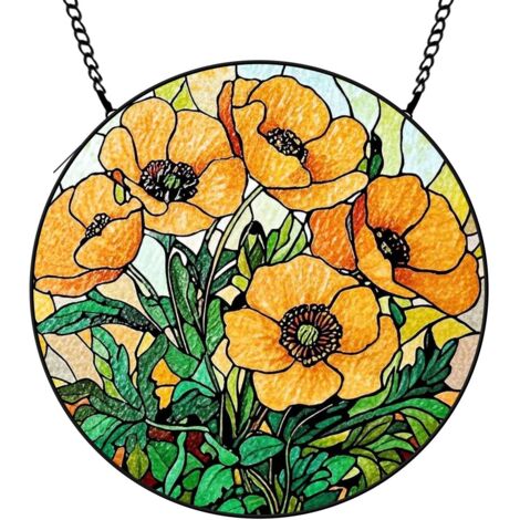 30 cmAttrape-soleil fleurs en vitrail, décoration suspendue fenêtre lumineuse, cadeau anniversaire (1/5)