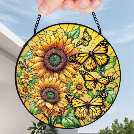 30 cmAttrape-soleil fleurs oiseaux papillons en vitrail, décoration murale intérieure, cadeau maman (1/5)