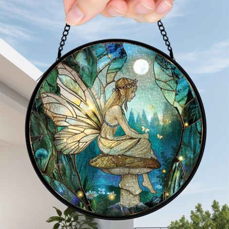 9 cm Attrape-soleil en vitrail fleurs oiseaux papillons suspendu, décoration maison, cadeau femme (1/5)