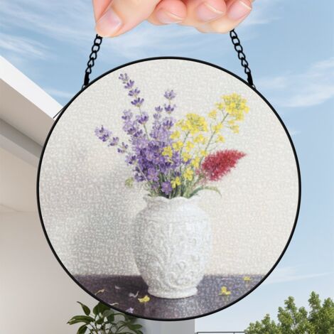 15 cm Décor attrape-soleil vitrail fleurs sauvages coucher de soleil, suspension fenêtre, cadeau maman (1/5)