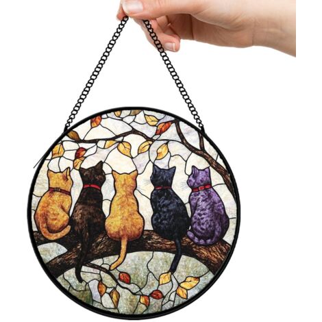 16 cm Attrape-soleil fleurs sauvages oiseaux papillons, panneau vitrail décoratif, cadeau maman (1/5)