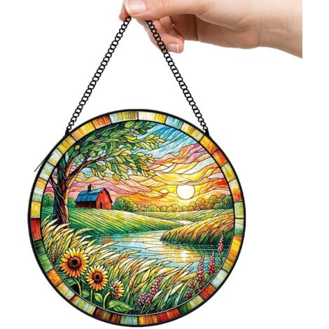 9 cm Attrape-soleil vitrail fleurs papillons oiseaux, suspension décorative maison, cadeau femme (1/5)