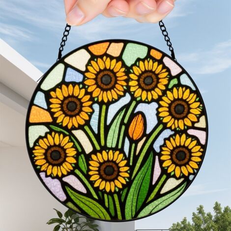 9 cm Attrape-soleil vitrail floral coucher de soleil, décoration fenêtre maison, cadeau maman (1/5)