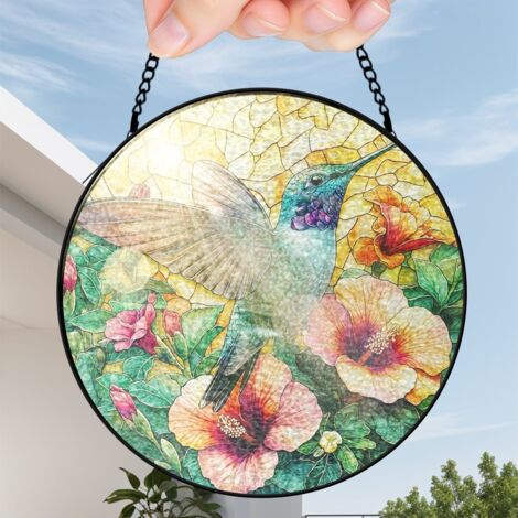 16 cm Attrape-soleil vitrail fleurs sauvages oiseaux papillons, suspension fenêtre, cadeau maman femme (1/5)