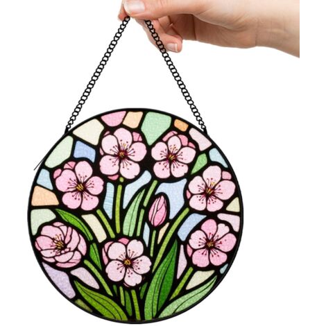 12,5 cm Attrape-soleil vitrail paysage coucher de soleil fleurs sauvages, décoration maison, cadeau maman (1/5)