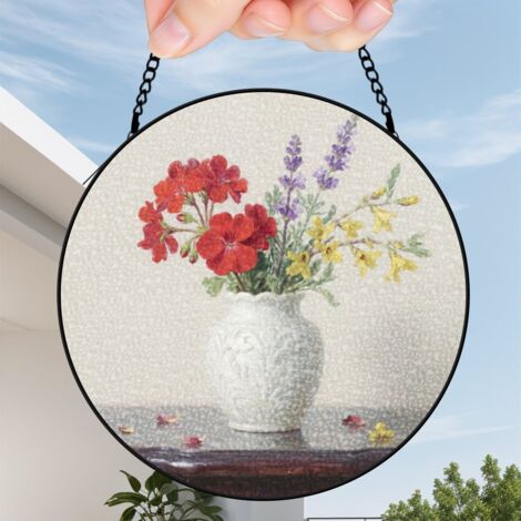 15 cm Attrape-soleil vitrail fleurs sauvages coucher de soleil, décoration intérieure, cadeau maman (1/5)