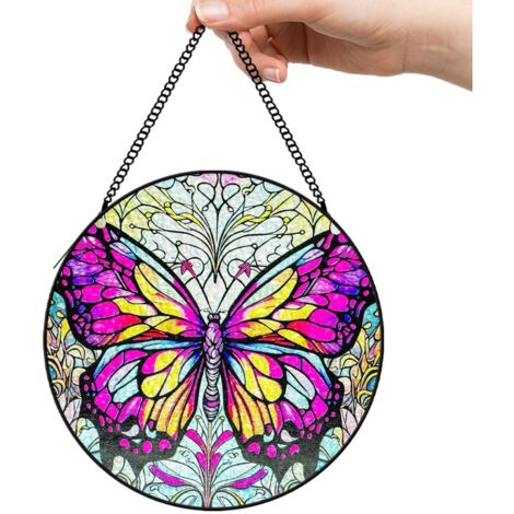 9 cm Attrape-soleil vitrail fleurs oiseaux papillons, décoration maison élégante, cadeau maman (1/5)