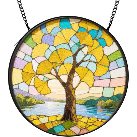 30 cmAttrape-soleil vitrail fleurs sauvages papillons abeilles, suspension murale maison, cadeau femme (1/5)
