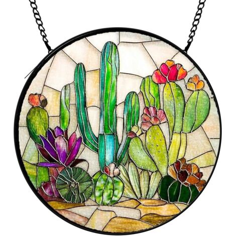 25 cm Attrape-soleil vitrail fleurs oiseaux papillons suspendu, décoration intérieure, cadeau femme (1/5)