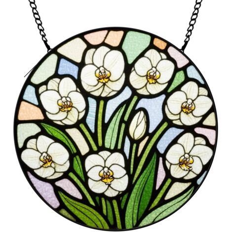 9 cm Attrape-soleil vitrail floral coucher de soleil, panneau décoratif intérieur, cadeau maman (1/5)